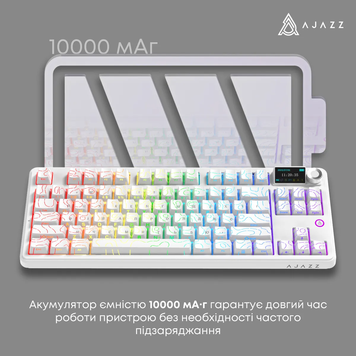Клавіатура бездротова Ajazz AK870 V2 Maillard Switch White (AK870-V2-S-W) - мініатюра 12