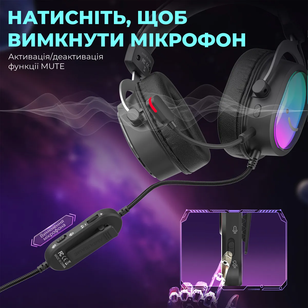 Гарнітура Fifine H16 7.1 Black RGB - мініатюра 9