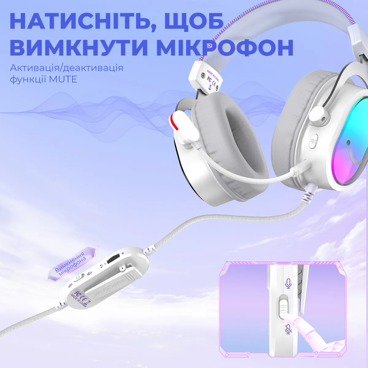 Гарнітура Fifine H16W 7.1 White RGB - мініатюра 9