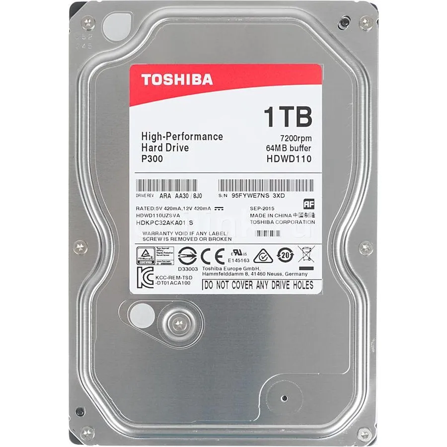 Накопичувач HDD SATA 1.0TB Toshiba P300 7200rpm 64MB (HDWD110UZSVA) - зображення 1