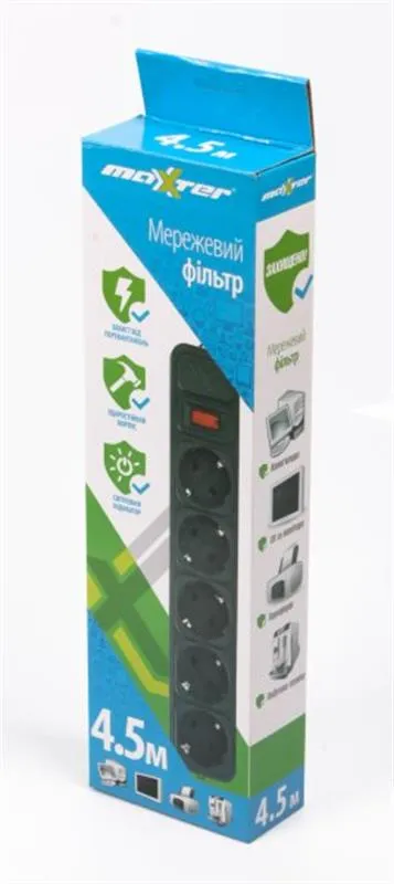 Фильтр живлення Maxxter 5 розеток 4.5м (SPM5-G-15B) чорний - мініатюра 2