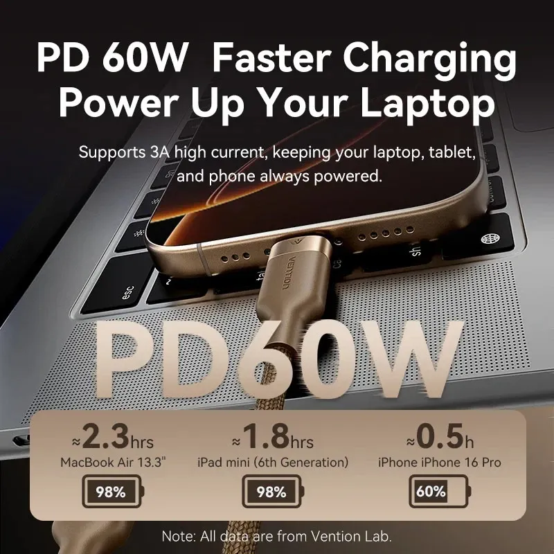 Кабель Vention USB Type-C - USB Type-C (M/M), 60W, 3A, 2 м, Copper (TRDJH) - мініатюра 3