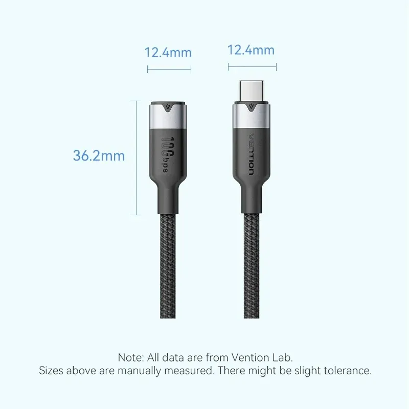 Кабель Vention USB Type-C - USB Type-C (M/F), 100W, 5A, 0.5 м, Black (TRFBD) - зображення 1