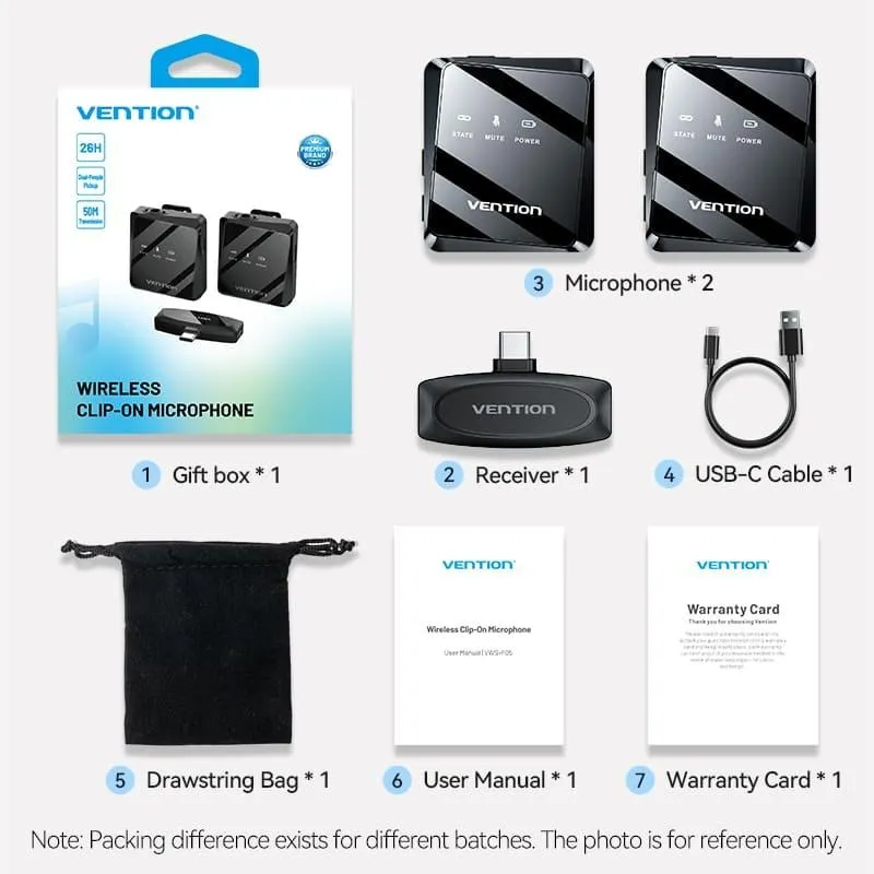 Мікрофон Vention USB Type-C 2-Pack Wireless Lavalier Black (NCBB0) - зображення 1