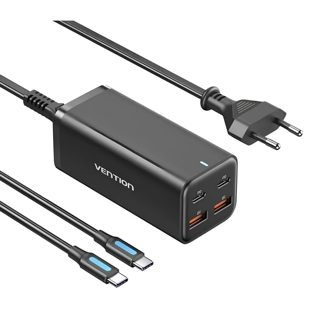 Мережевий зарядний пристрій Vention 4-Port USB GaN Charger 2x100W/2x18W Black (FBSBG-EU) - мініатюра 6