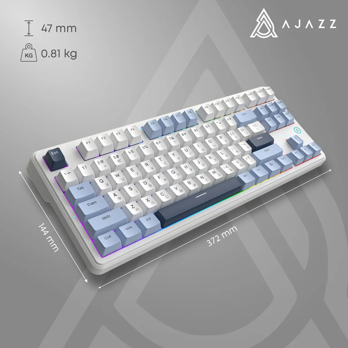 Клавіатура Ajazz AK870 V2 Flying Fish Switch White USB-C (AK870-V2-FF-BWB) - мініатюра 12