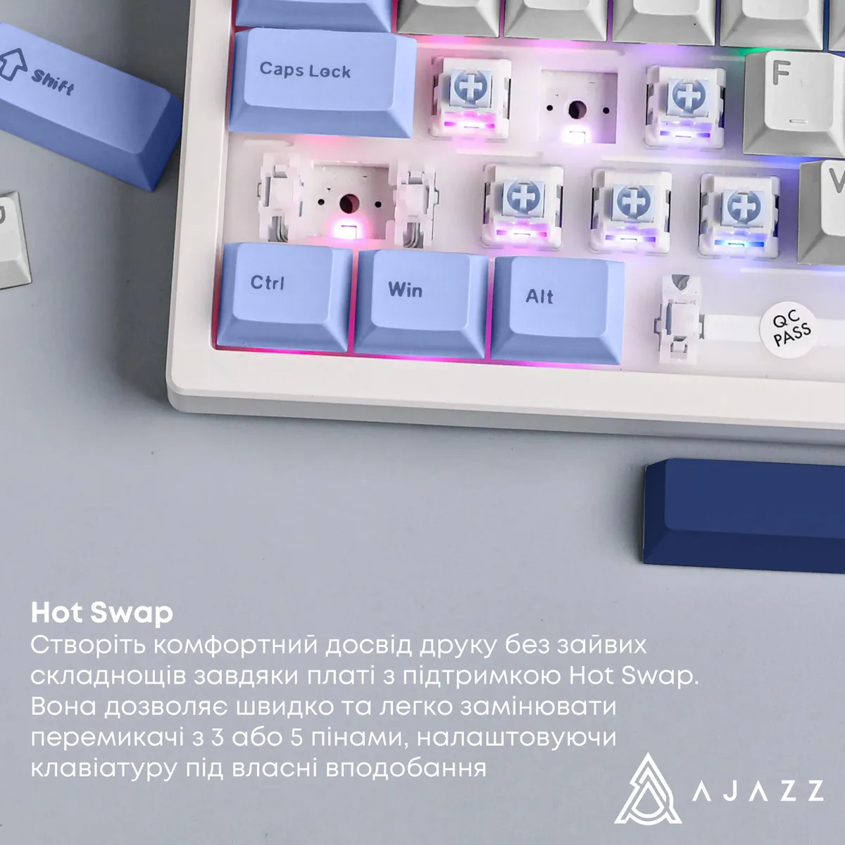 Клавіатура Ajazz AK870 V2 Flying Fish Switch White USB-C (AK870-V2-FF-BWB) - мініатюра 9