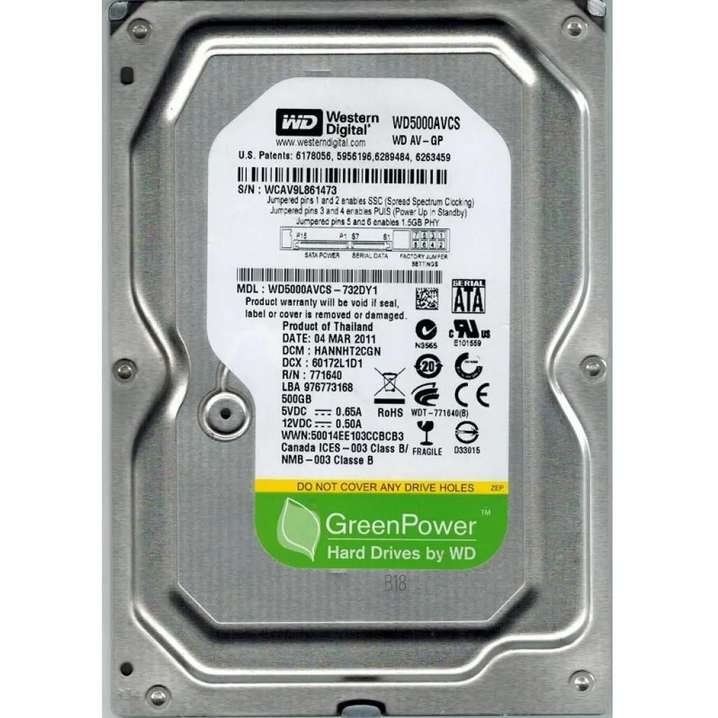 Накопичувач HDD SATA  500GB WD AV-GP 5400rpm 16MB (WD5000AVCS) Refurbished - зображення 1