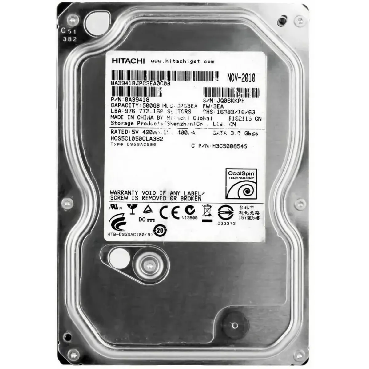 Накопичувач HDD SATA  500GB Hitachi (HGST) CinemaStar 5K1000 8MB (HCS5C1050CLA382) Refurbished
