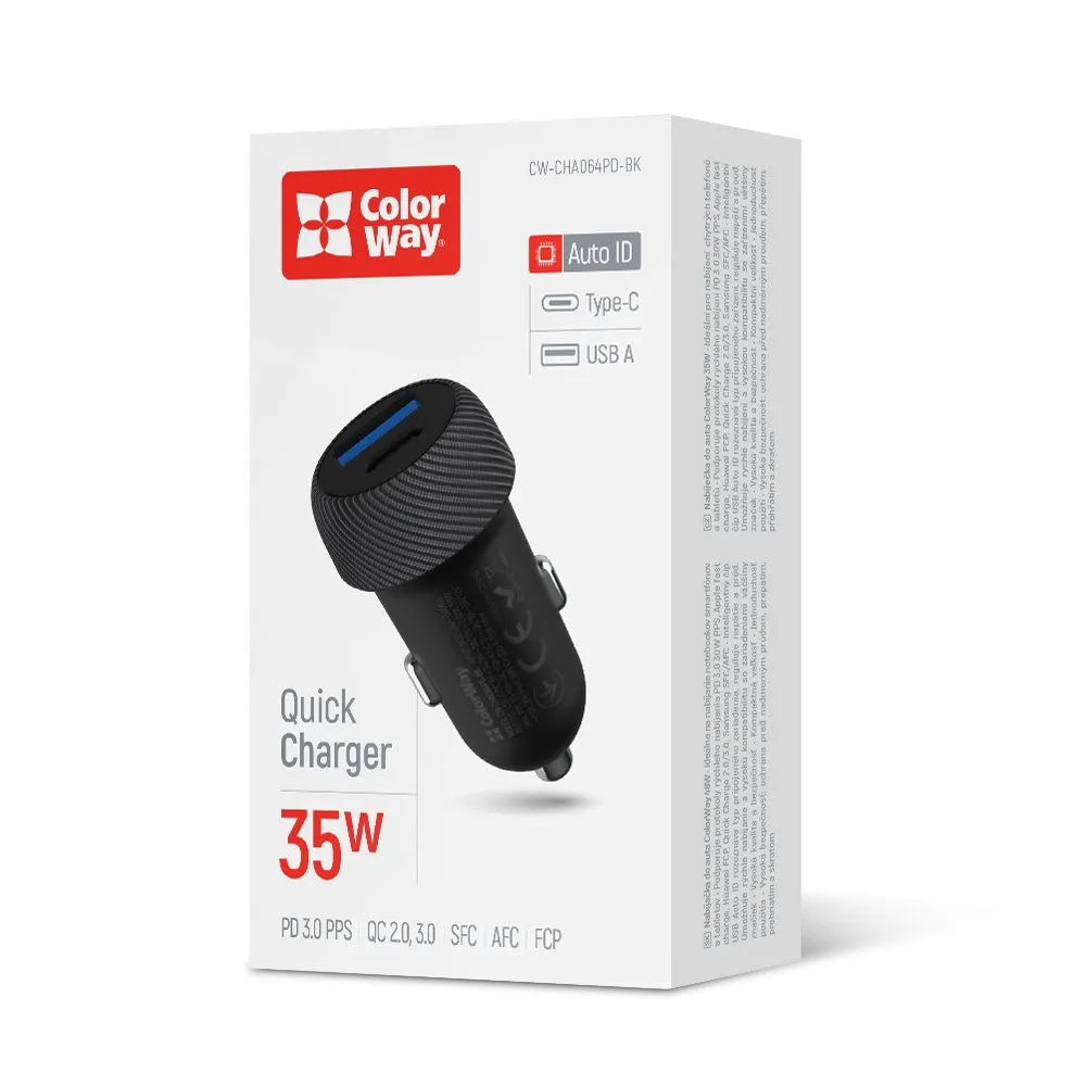 Автомобільний зарядний пристрій ColorWay 2USB (Type-C PD35W + USB QC3.0) 35W Black (CW-CHA064PD-BK)