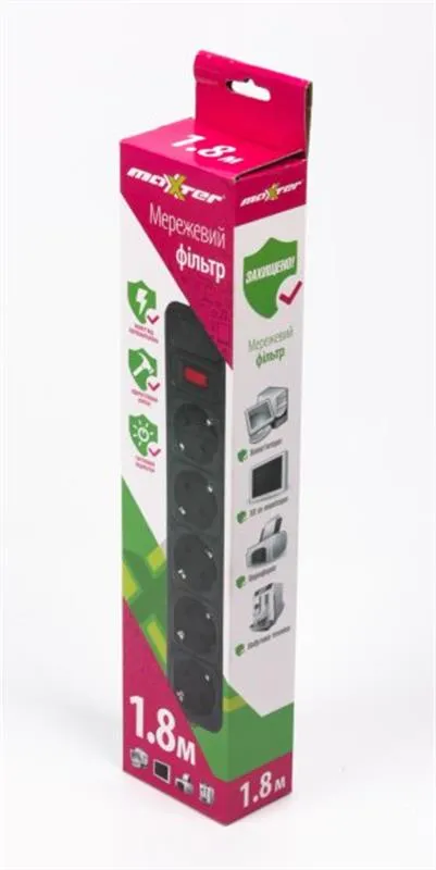 Фільтр живлення Maxxter 5 розеток 1.8м (SPM5-G-6B) чорний - мініатюра 2