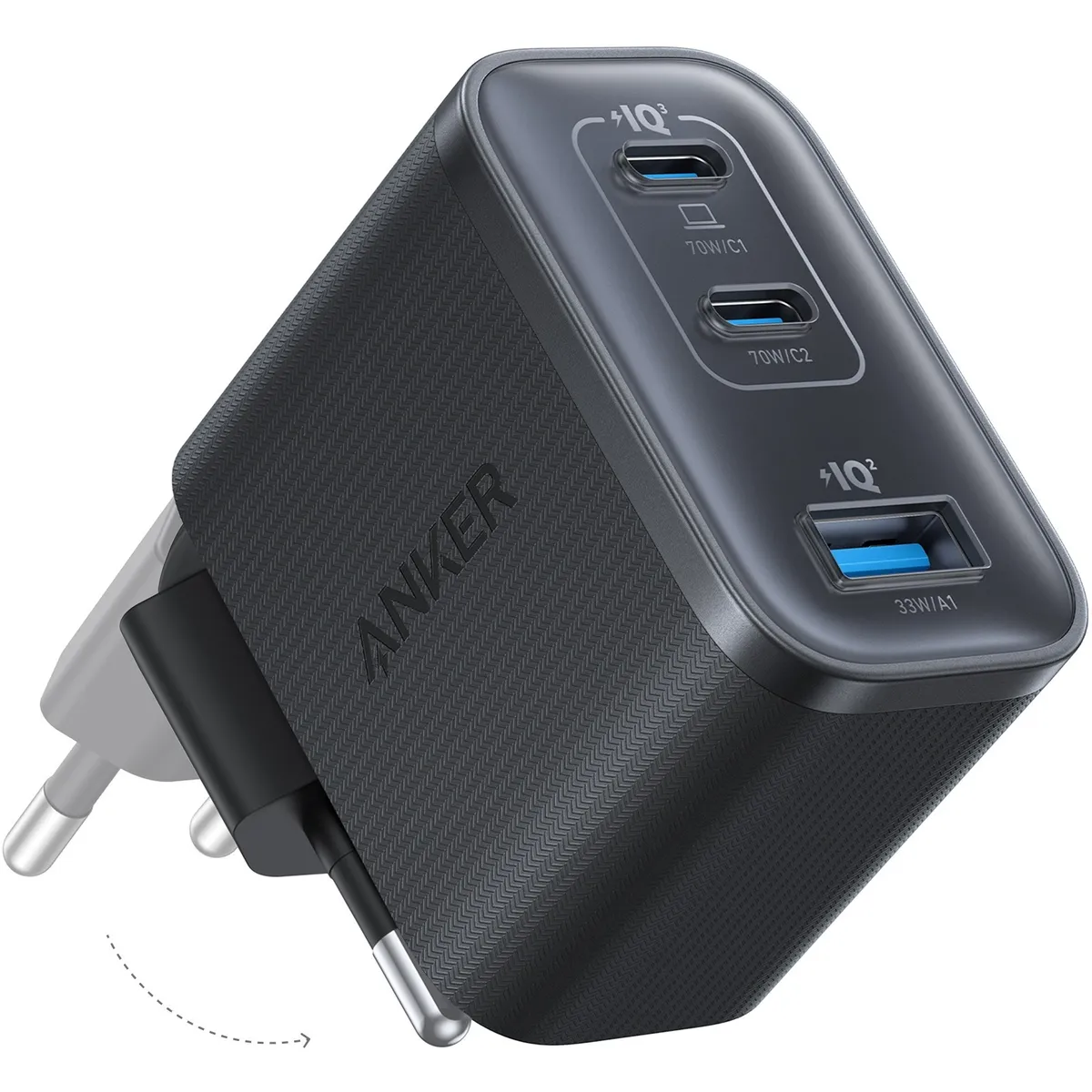 Мережевий зарядний пристрій Anker Charger 70W, 2xUSB-C, 1xUSB-A, Black (A121AL11) - мініатюра 2