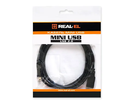 Кабель REAL-EL USB - mini USB V 2.0 (M/M), 1.8 м, чорний (EL123500006) - мініатюра 2