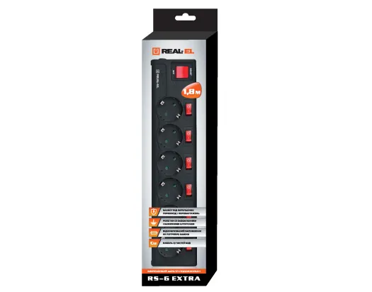 Фільтр живлення REAL-EL RS-6 Extra 1.8 м чорний - зображення 1