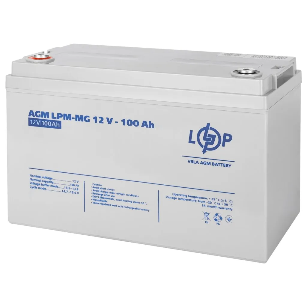 Акумуляторна батарея LogicPower 12V 100AH (LPM-MG 12 - 100 AH) AGM мультигель  - мініатюра 2