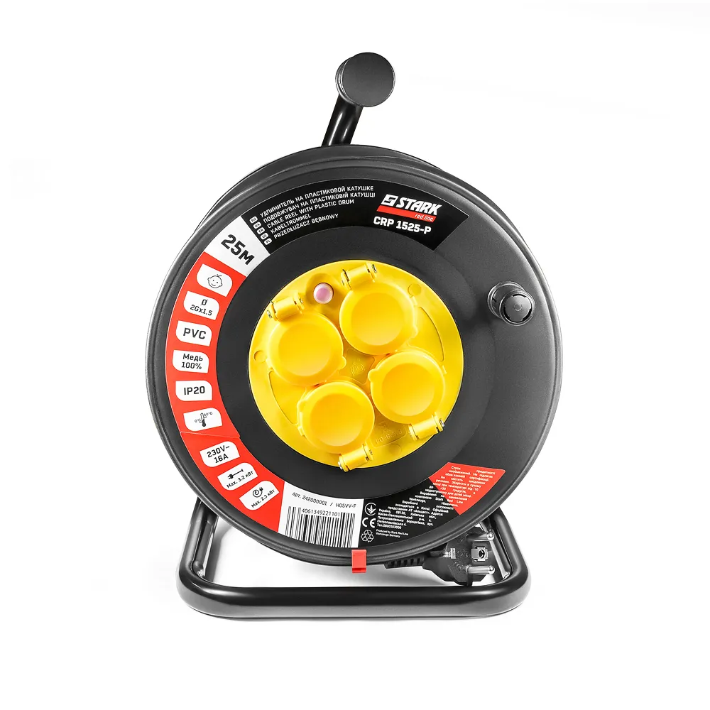Подовжувач на котушці Stark CRP 1525-P (242000001) 4 розетки, 25 м, чорний - мініатюра 2