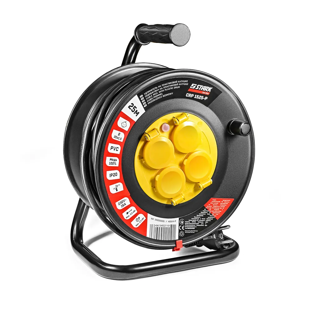 Подовжувач на котушці Stark CRP 1525-P (242000001) 4 розетки, 25 м, чорний - мініатюра 3
