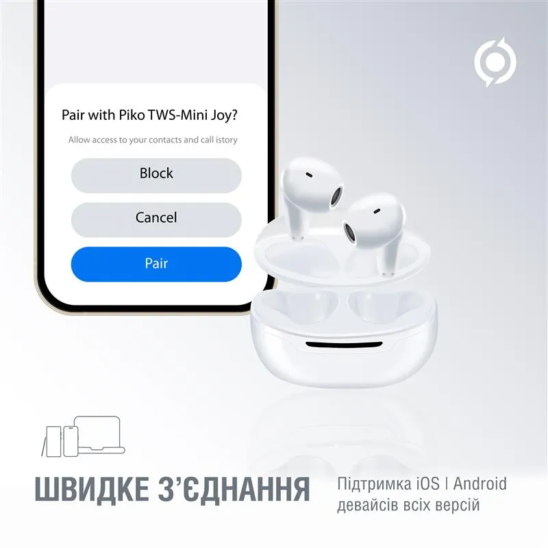Bluetooth-гарнiтура Piko TWS-MiniJoy White (1283126583421) - мініатюра 5