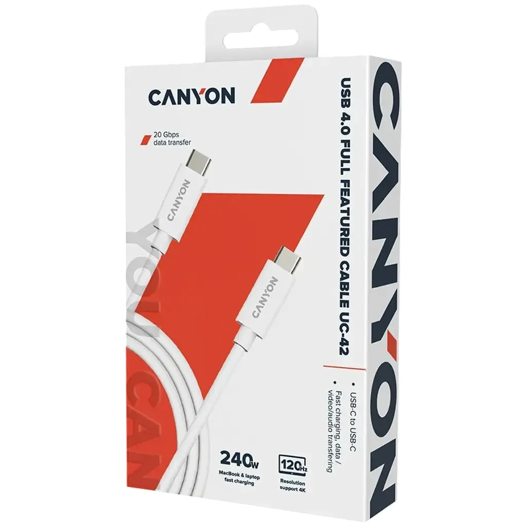 Кабель Canyon UC-42 USB Type-C - USB Type-C (M/M) 240W 2 м, White (CNS-USBC42W) - мініатюра 4