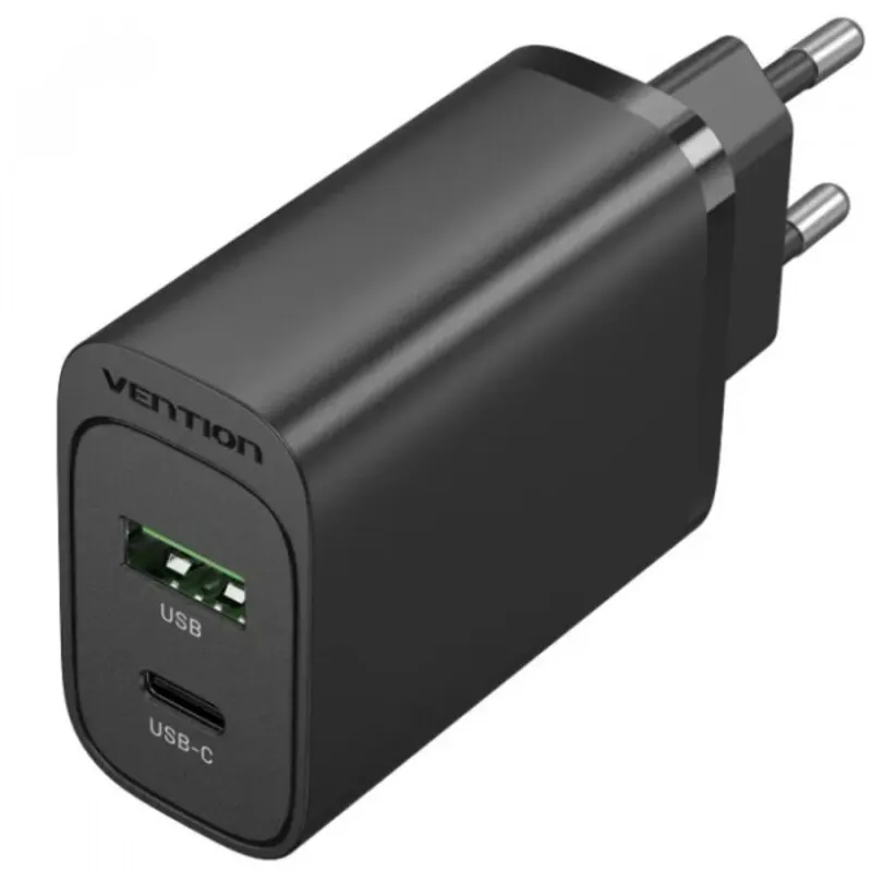 Мережевий зарядний пристрій Vention USB Type A + QC3.0 USB-C + QC4.0 (38W), Black (FBIB0-EU) - зображення 1