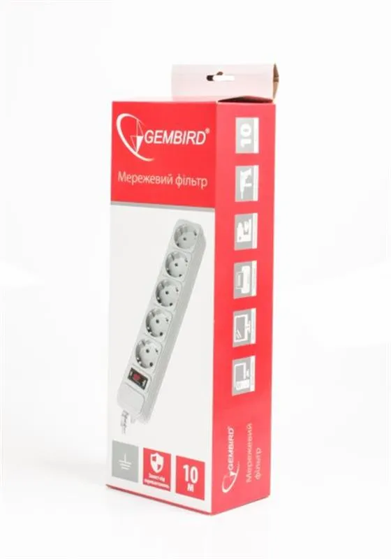 Фільтр живлення Gembird 5 розеток 10м (SPG5-G-10MG) сірий - мініатюра 2