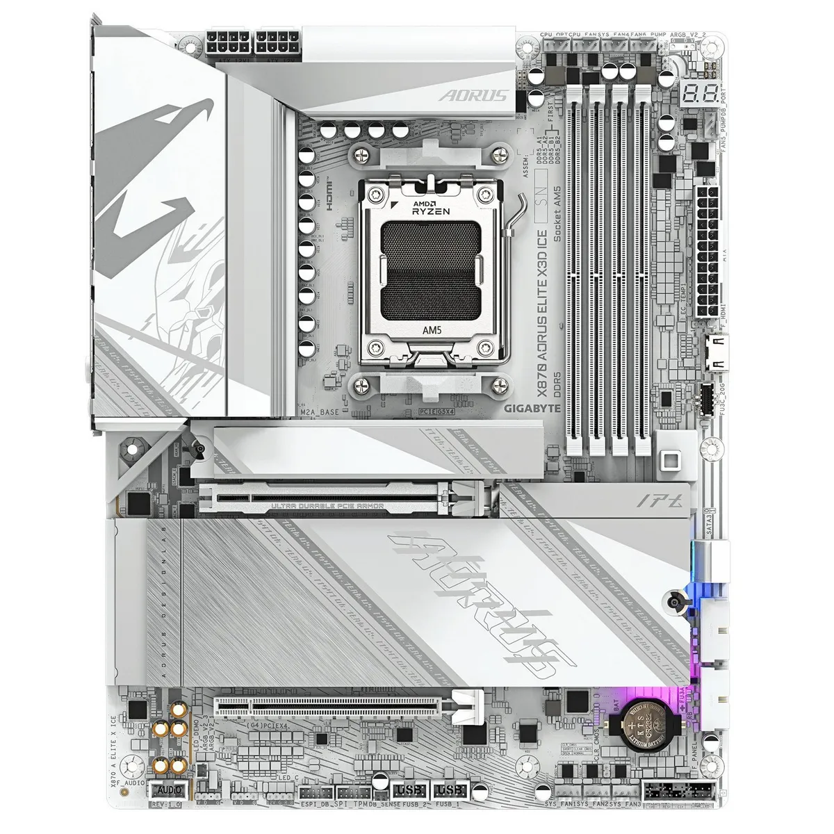 Материнська плата Gigabyte X870 Aorus Elite X3D Ice Socket AM5 - мініатюра 2