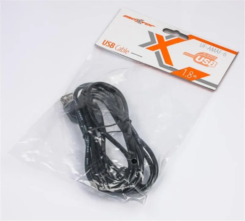 Кабель Maxxter USB - USB V 2.0 (M/F), 1.8 м, чорний (U-AMAF-6)  - зображення 1