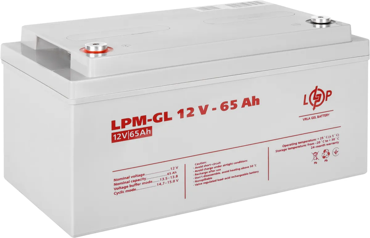 Акумуляторна батарея LogicPower 12V 65AH (LPM-GL 12 - 65 AH) GEL - мініатюра 2