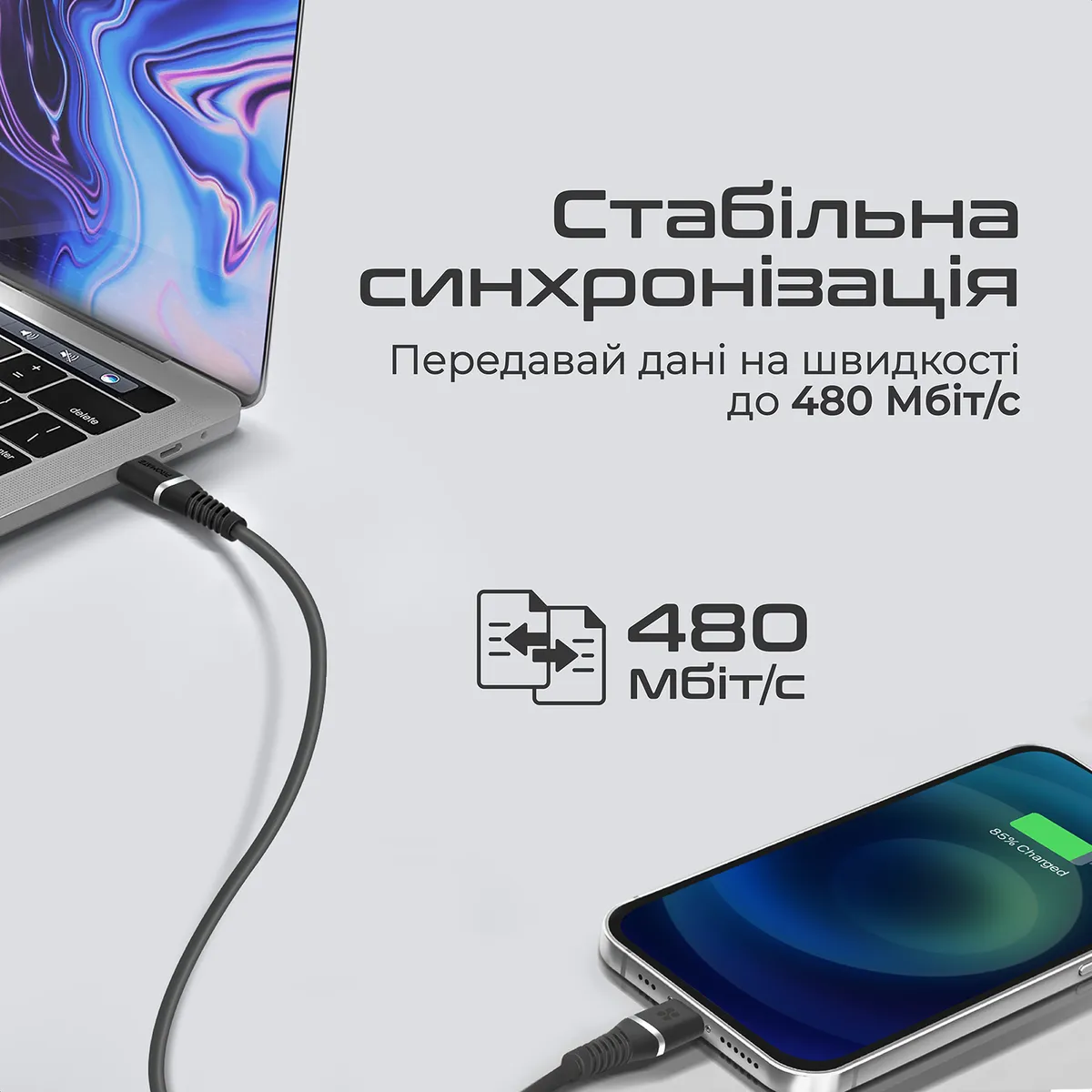 Кабель Promate PowerLine-Ci120 USB Type-C - Lightning (M/M), 2.2 A, 20 W, 1.2 м, Black - мініатюра 4