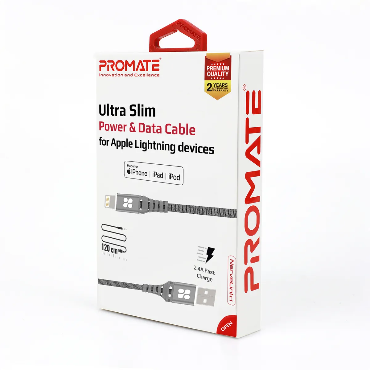 Кабель Promate NerveLink-i USB - Lightning (M/M), 2.4 A, 1.2 м, Grey - мініатюра 6