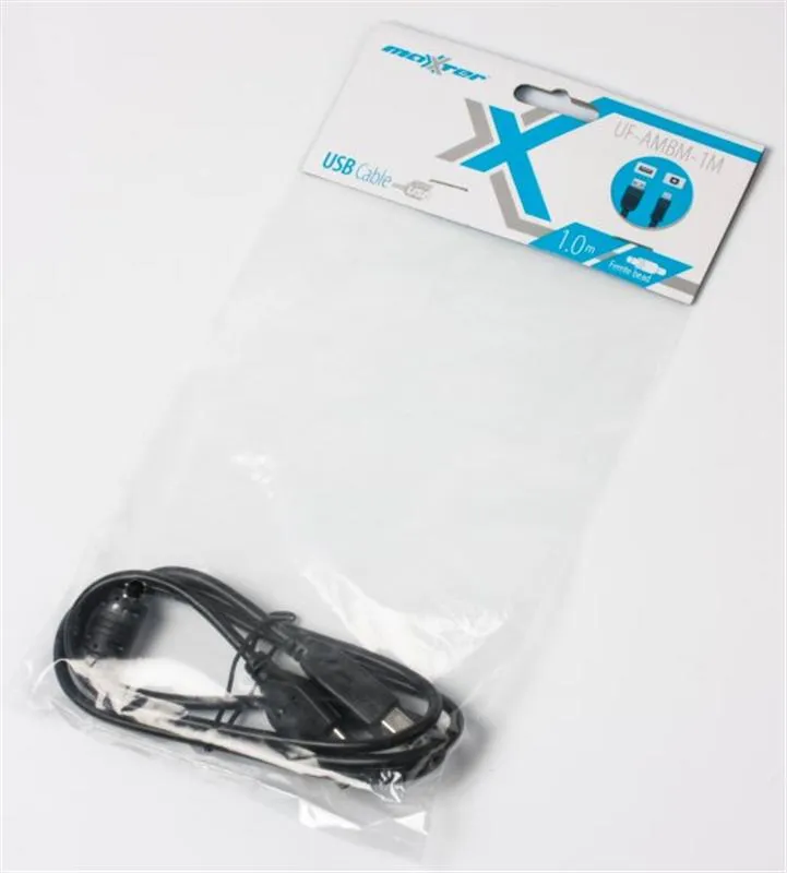 Кабель Maxxter USB - USB Type-B V 2.0 (M/M), 1 м, феритовий фільтр, Black (UF-AMBM-1M) - мініатюра 2