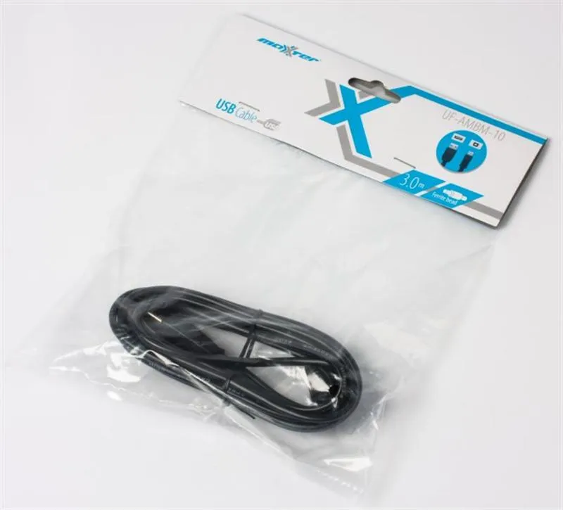 Кабель Maxxter USB - USB Type-B V 2.0 (M/M), 3 м, феритовий фільтр, Black (UF-AMBM-10) пакет - мініатюра 2