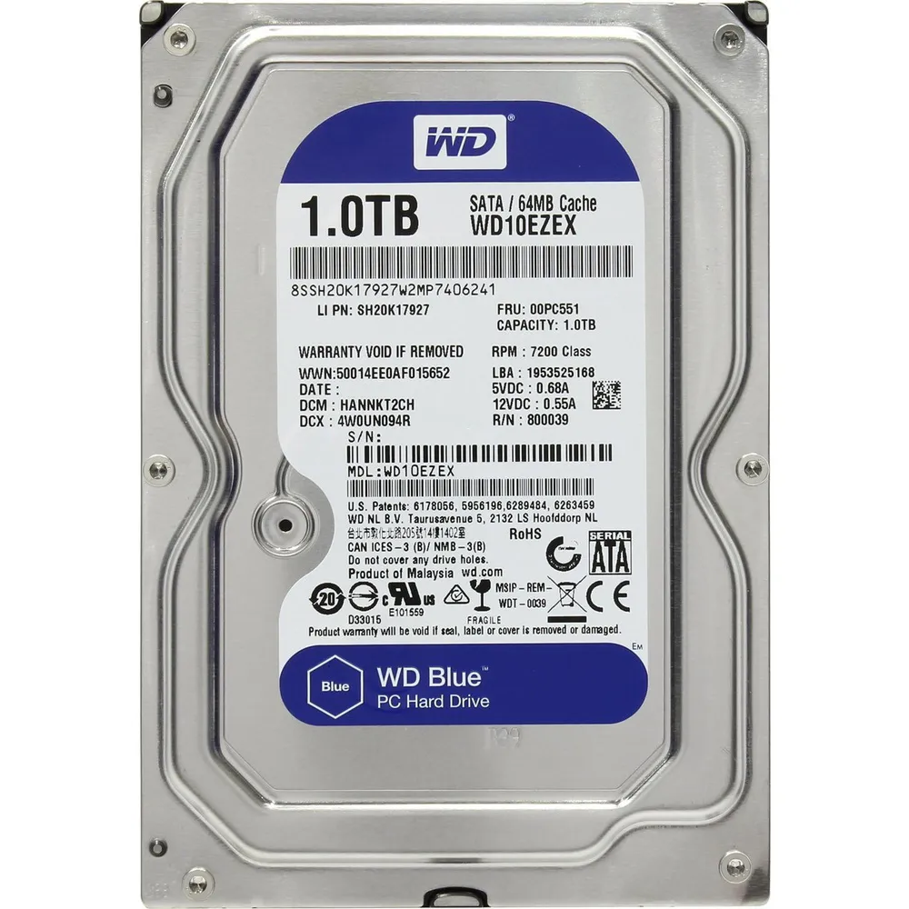 Накопичувач HDD SATA 1.0TB WD Blue 7200rpm 64MB (WD10EZEX) Refurbished - зображення 1