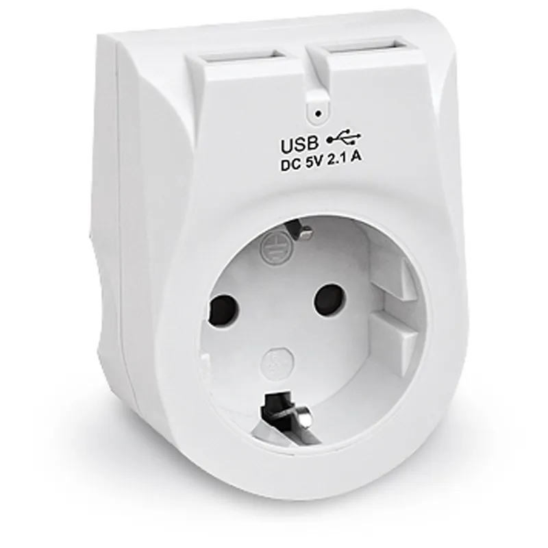 Мережевий зарядний пристрій з розеткою REAL-EL CS-25 (2USB, 2.1A) White - мініатюра 2