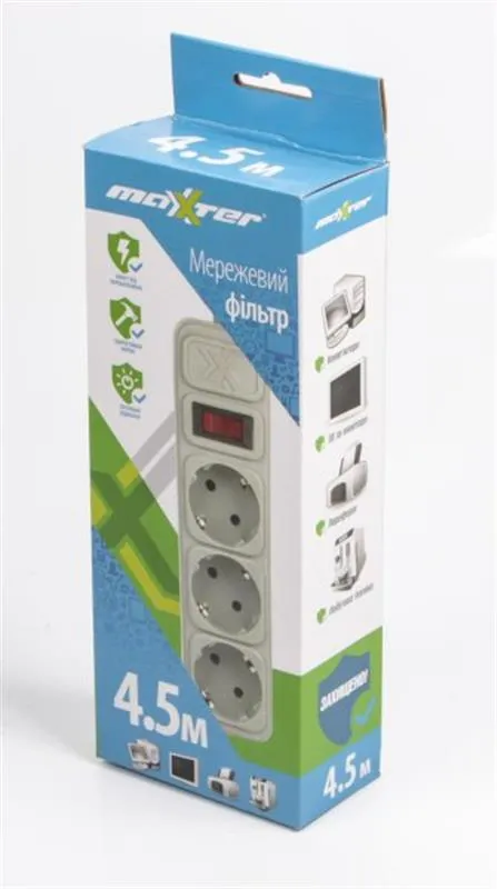 Фільтр живлення Maxxter (SPM3-G-15G) 3 розетки, 4.5м, білий - мініатюра 2