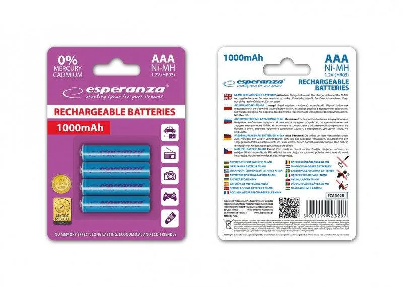 Акумулятор Esperanza Ni-MH AAA/HR03 1000 mAh BL 4шт Blue - мініатюра 2