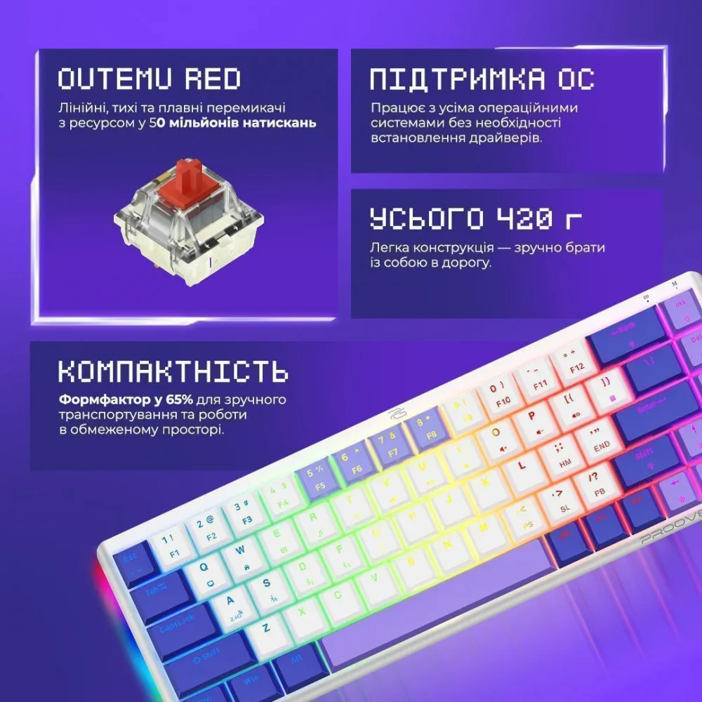 Бездротова клавіатура Proove Gaming AFK (Ukraine Layout) white - мініатюра 8