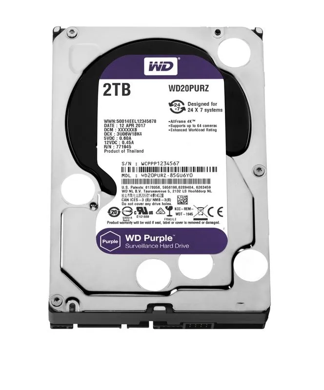 Накопичувач HDD SATA 2.0TB WD Purple 5400rpm 64MB (WD20PURZ) - зображення 1