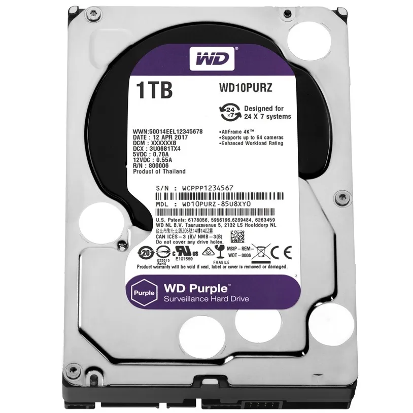 Накопичувач HDD SATA 1.0TB WD Purple 5400rpm 64MB (WD10PURZ) - мініатюра 4