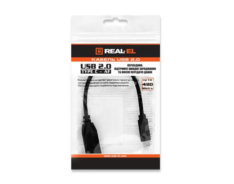 Кабель REAL-EL USB Type-C - USB V 2.0 (M/F), 0.1 м, чорний (EL123500017) - зображення 1