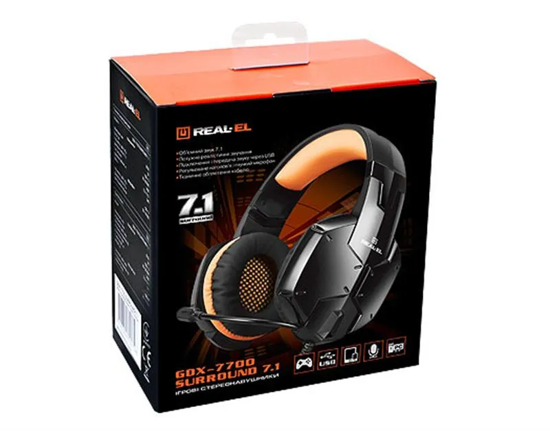 Гарнітура REAL-EL GDX-7700 Black/Orange  - мініатюра 6