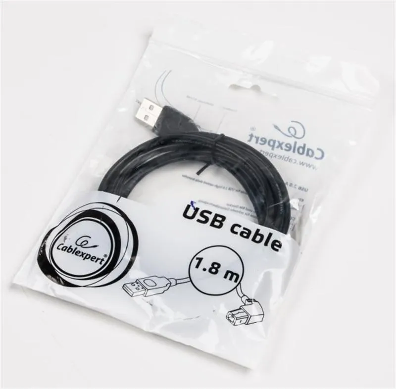 Кабель Cablexpert USB - USB Type-В (M/M), кутовий, преміум, 1.8 м, чорний (CCP-USB2-AMBM90-6) - мініатюра 2