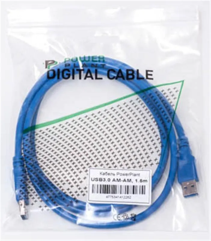 Кабель PowerPlant (KD00AS1228) USB3.0(AM)-USB3.0(AM), 1.5м, синій - мініатюра 2