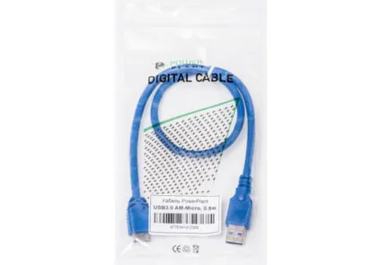 Кабель PowerPlant (KD00AS1230) USB3.0(AM)-MicroUSB3.0(BM), 0.5м, Blue - мініатюра 2