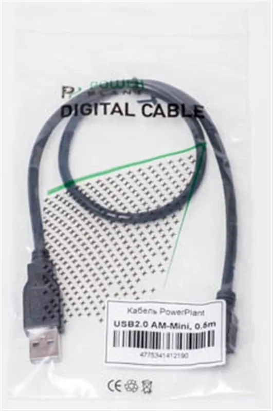 Кабель PowerPlant (KD00AS1219) USB2.0(AM)-MiniUSB(AM), 0.5м, Black - мініатюра 2