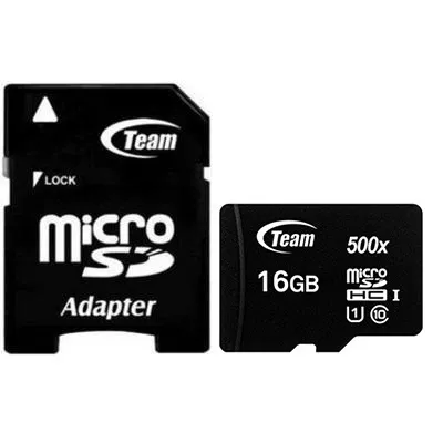Карта пам`ятi MicroSDHC 16GB UHS-I Class 10 Team Black + SD-adapter (TUSDH16GCL10U03) - зображення 1