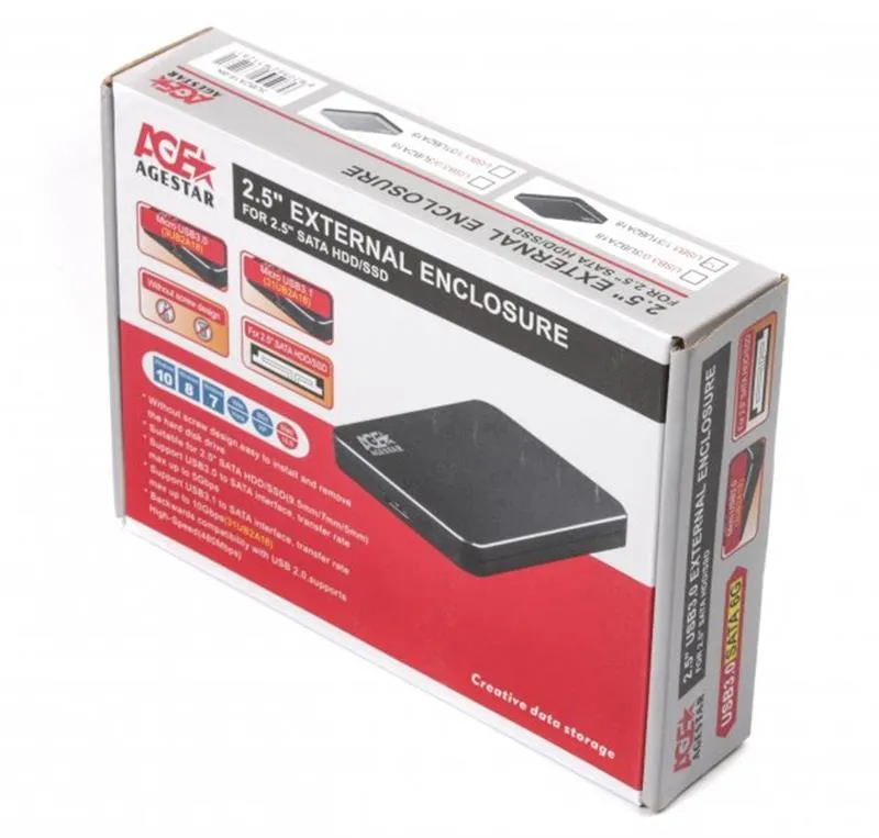 Зовнішня кишеня AgeStar для підключення SATA HDD/SDD 2.5", USB3.1, алюміній, Black (31UB2A18) - мініатюра 3