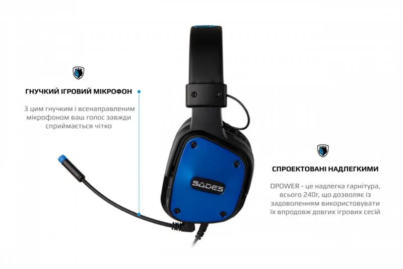 Гарнітура Sades SA-722 Dpower Black/Blue (sa722blj) - мініатюра 13