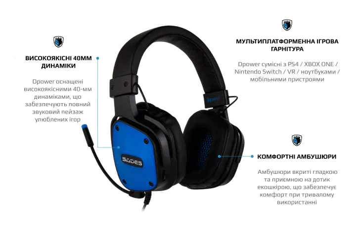 Гарнітура Sades SA-722 Dpower Black/Blue (sa722blj) - мініатюра 14