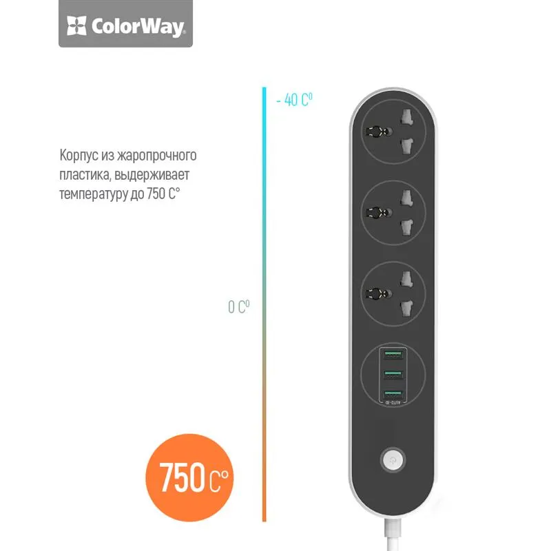 Фільтр живлення СolorWay (CW-CHU33B) 3 розетки, 3xUSB, 1.8м, Black - мініатюра 8